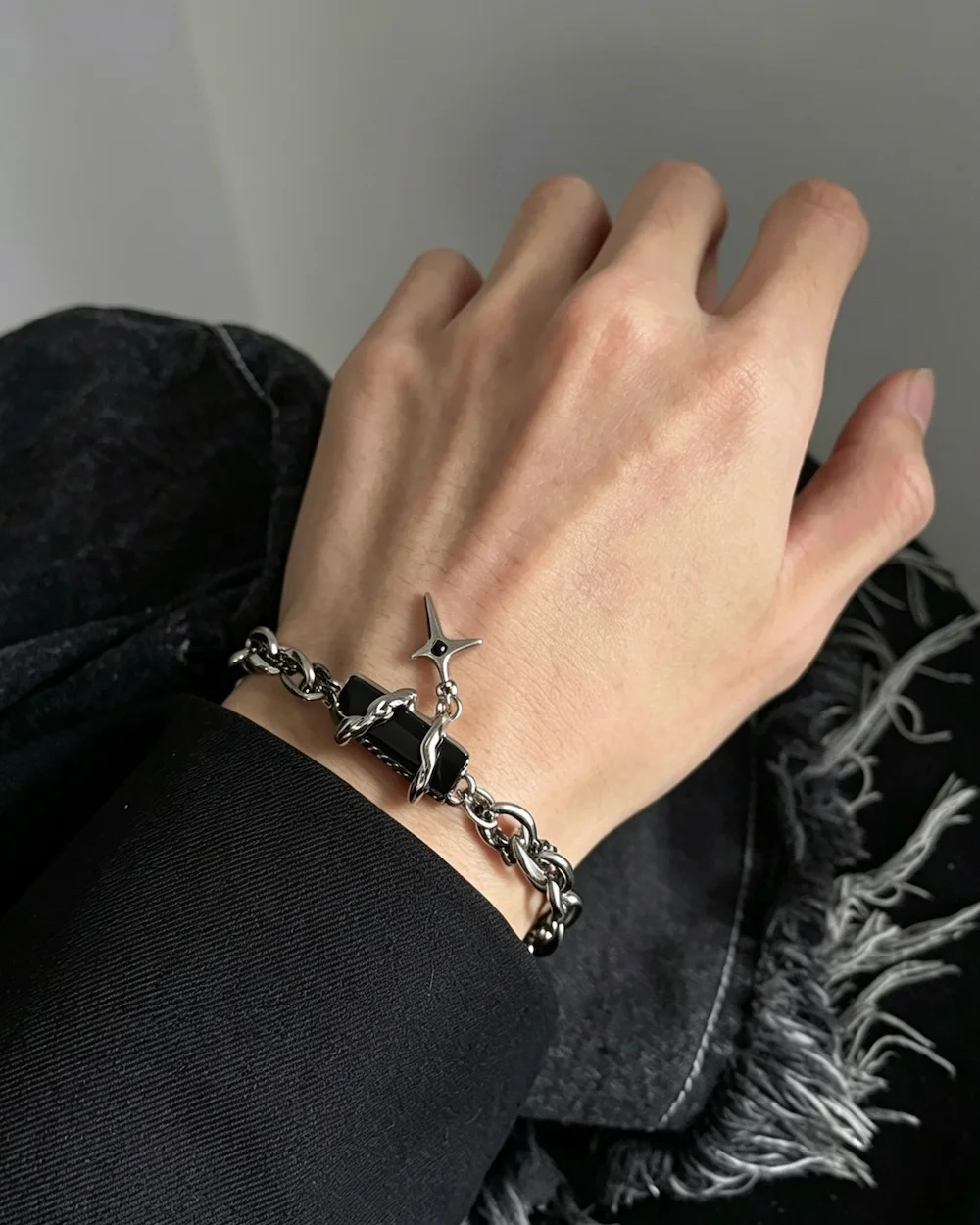 Aether Link Hip Hop Rhombus Titanium Steel Inlay Rhinestones Bracelet